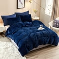 thumbnail image 1 of HAOK Queen Plush Shaggy Duvet Cover Set With 2 Pillow Shams,2 Pillowcases,5 Piece,Navy, 1 of 5