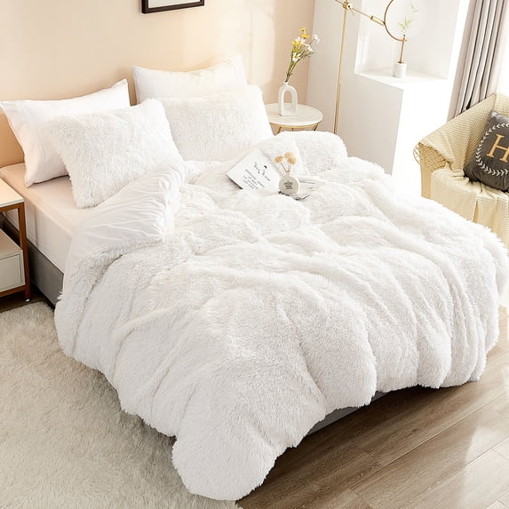 HAOK Queen Size Faux Fur 5 Piece Duvet Cover Set,Zipper Closure