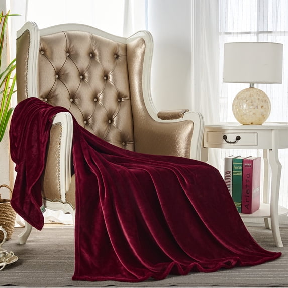 HAOK Soft Warm Plush Fleece Flannel Throw Blanket,Solid Print Throw 50" x 60"