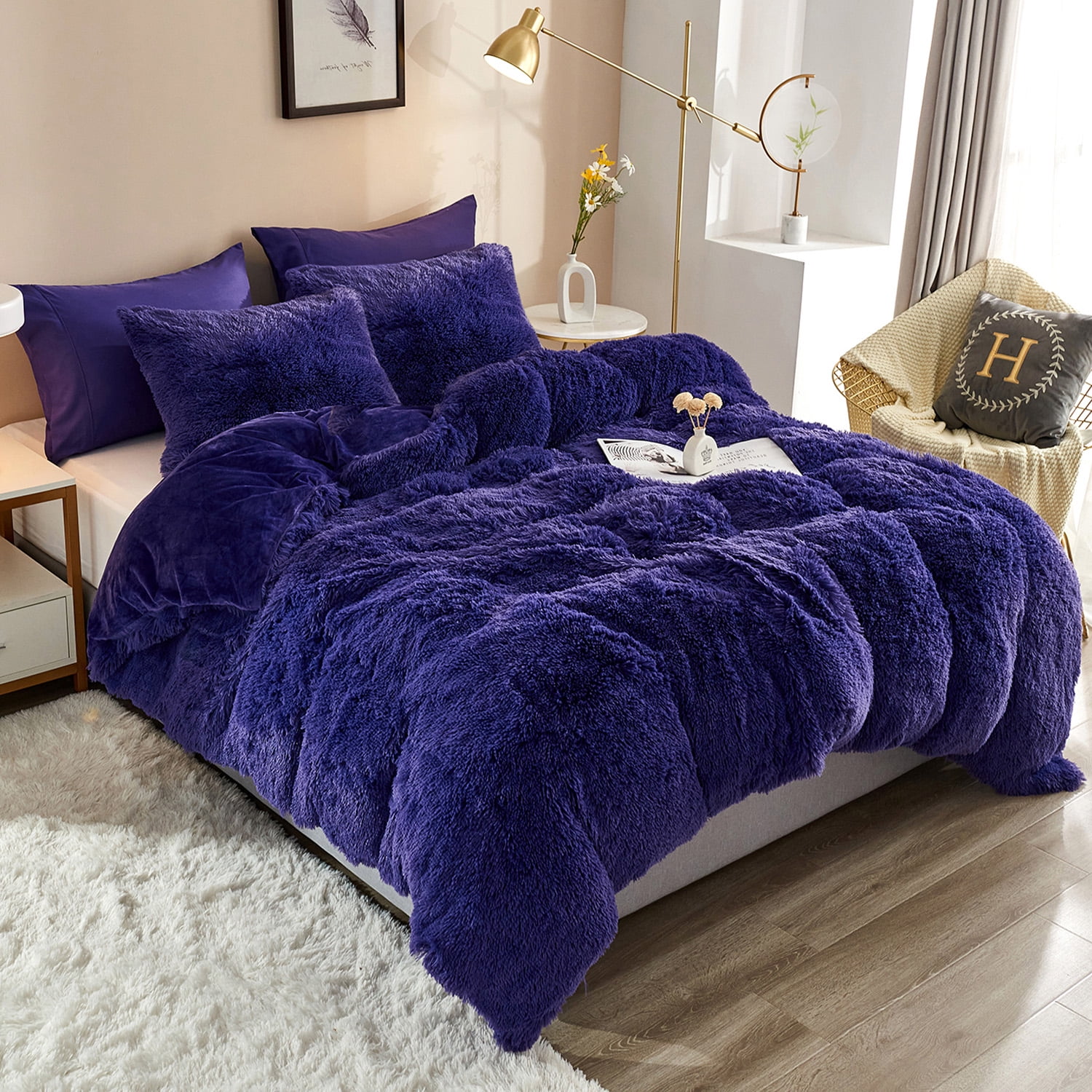 HAOK Twin Plush Shaggy Duvet Cover Set With 1 Pillow Shams,1 Pillowcases,3 Piece,Purple