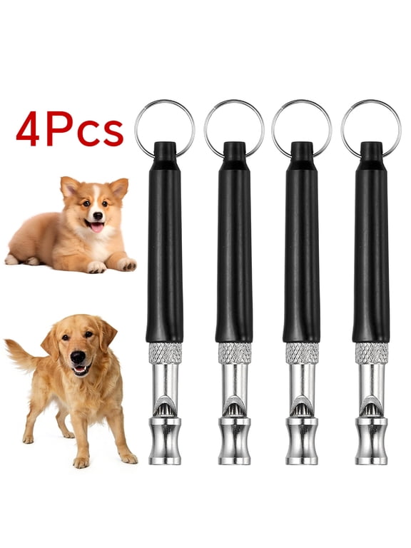 Dog Whistle 4 Pack, Ultrasonic Adjustable Training Whistle for Dogs, Silent Bark Control, Recall, Obedience, Pet Training Tool with Anti-Loss Keychain for Puppy & All Breeds