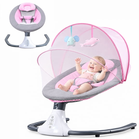 HAOLE Electric Baby Swing for Infants, Portable Baby Rocker with Bluetooth Music & Remote Control, 4 Sway Speeds, 12 Lullabies, Pink