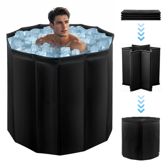 HAOLE Foldable Bathtub for Adults, Large Portable Soaking Spa Bath Tub, Collapsible Ice Bath Barrel for Home, Camping, Gym, Outdoor, Black