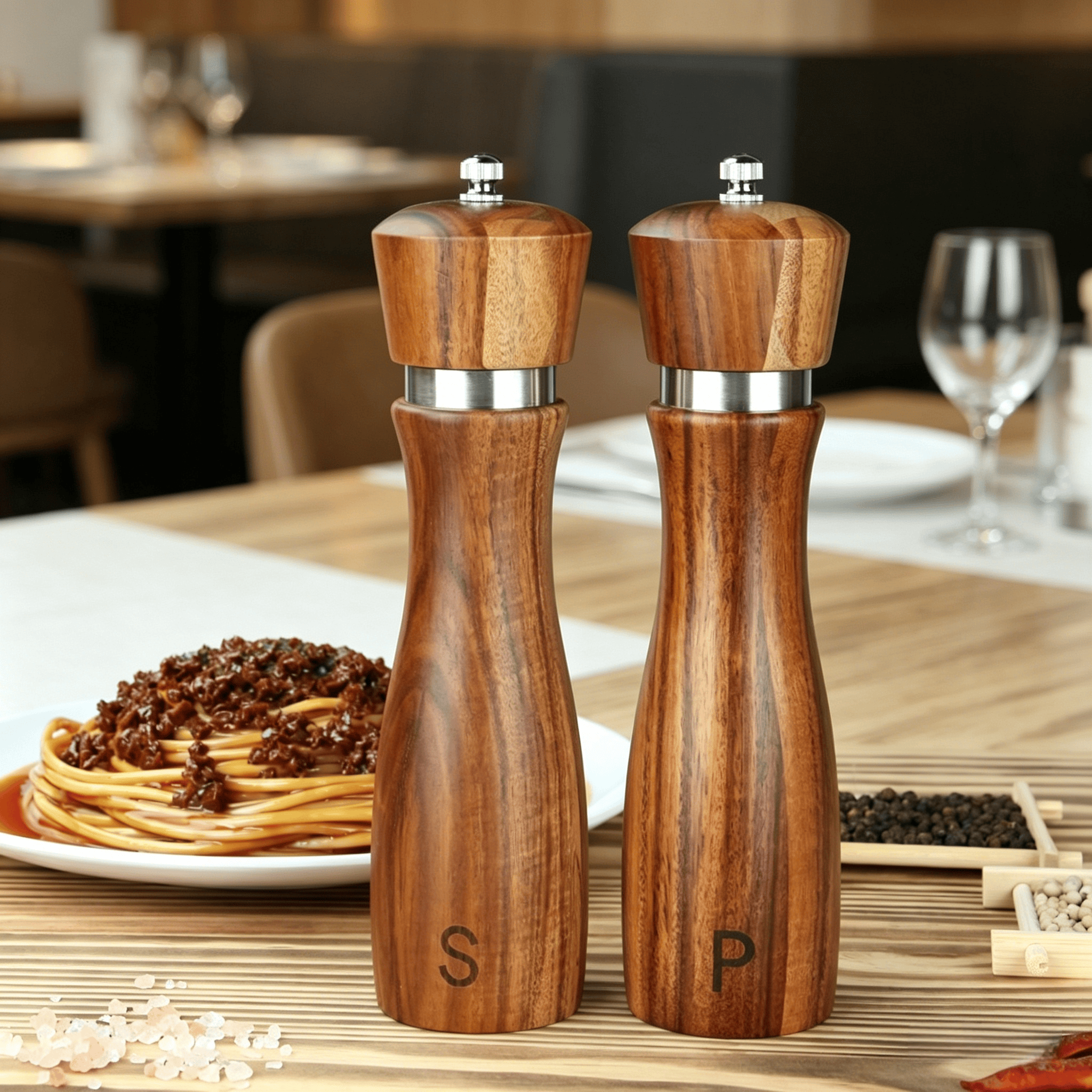 HAOMACRO 2PCS Manual Pepper Salt Grinder Set - Acacia Wood Grinder, a practical kitchen utensil, a beautiful gift for friends and family