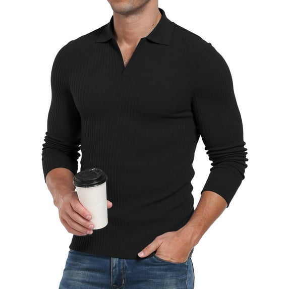 HAOMEIL Men's Polo Shirts Muscle V Neck T-Shirts Long Sleeve Slim Fit Polo Shirts for Men