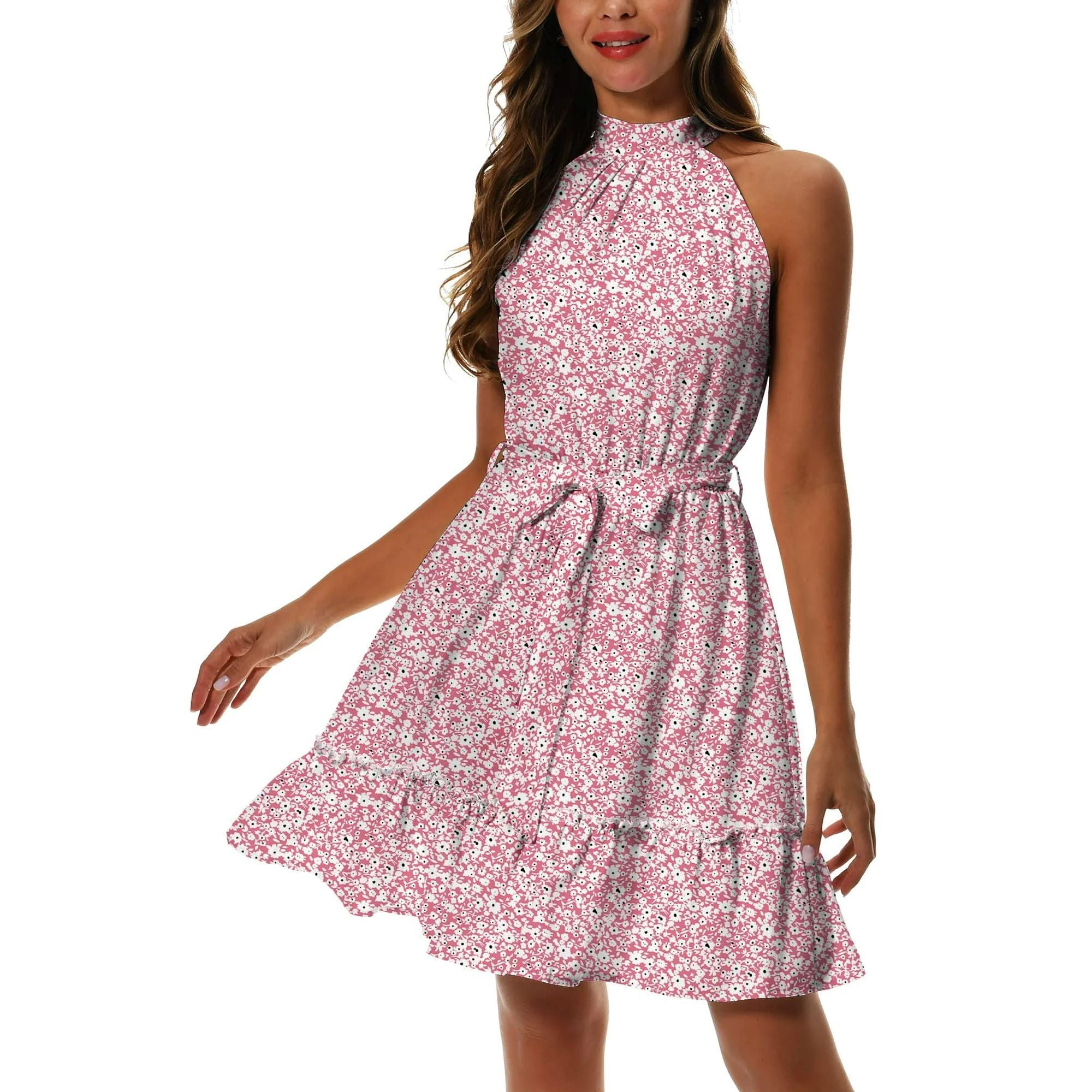 HAOMEILI Women Summer Halter Neck Dresses Sleeveless Casual Floral ...