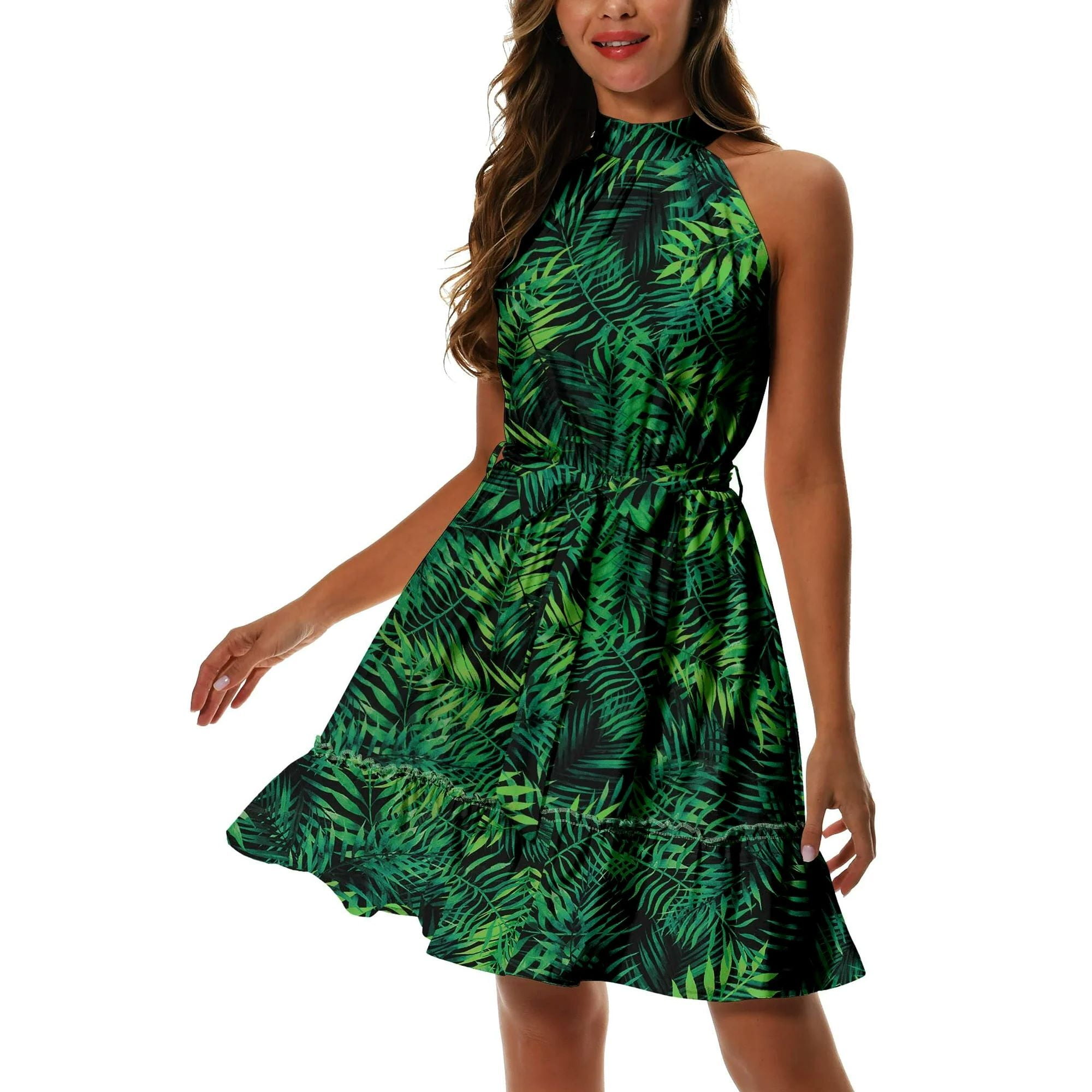 HAOMEILI Women Summer Halter Neck Dresses Sleeveless Casual Floral ...