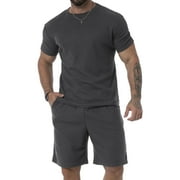 HAOMEILI Men 2 Piece Casual O-Neck Short Sleeve Tee Shirts and Fit Sport Shorts Set Tracksuit Summer Oversized T Shirt & Shorts set 2 Pockets Two Piece Casual Daily Set S-2XL