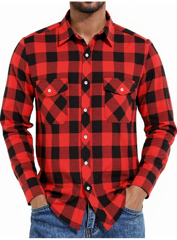 Men's Button Down Regular Fit Long Sleeve Plaid Flannel Casual Shirts