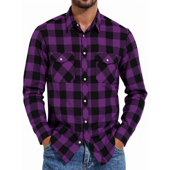 HAOMEILI Men's Button Down Regular Fit Long Sleeve Plaid Flannel Casual Shirts