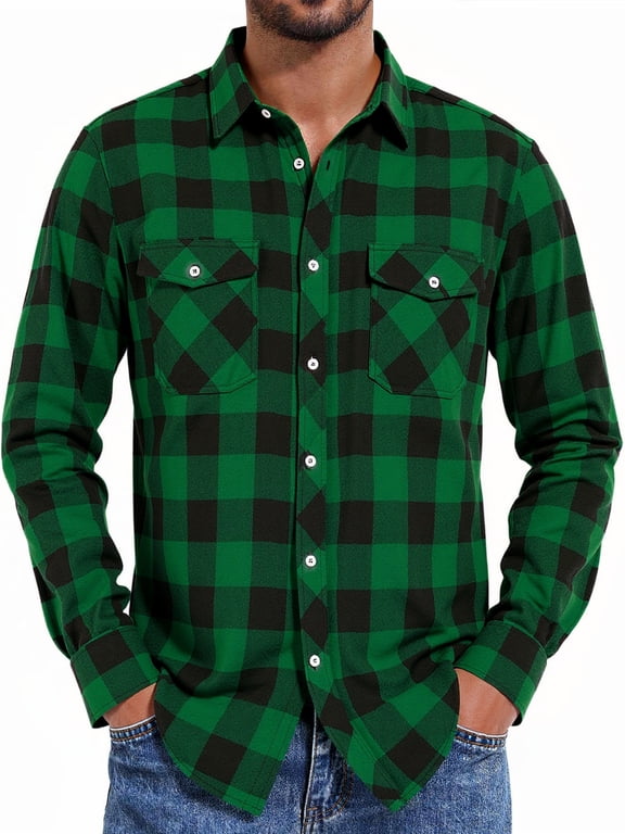 Men's Button Down Regular Fit Long Sleeve Plaid Flannel Casual Shirts