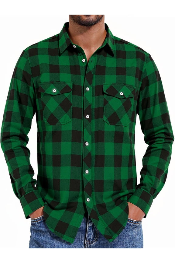 Men's Button Down Regular Fit Long Sleeve Plaid Flannel Casual Shirts