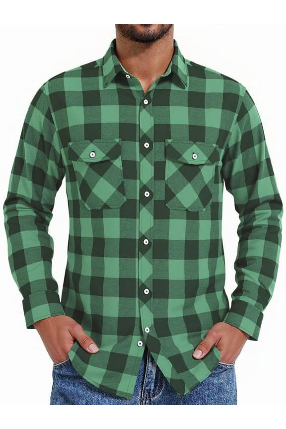 Men's Button Down Regular Fit Long Sleeve Plaid Flannel Casual Shirts