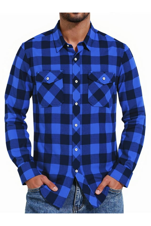 Men's Button Down Regular Fit Long Sleeve Plaid Flannel Casual Shirts