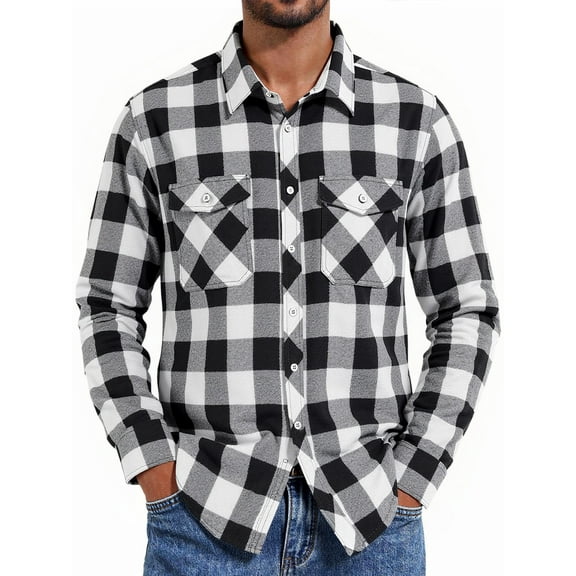 HAOMEILI Men's Button Down Regular Fit Long Sleeve Plaid Flannel Casual Shirts