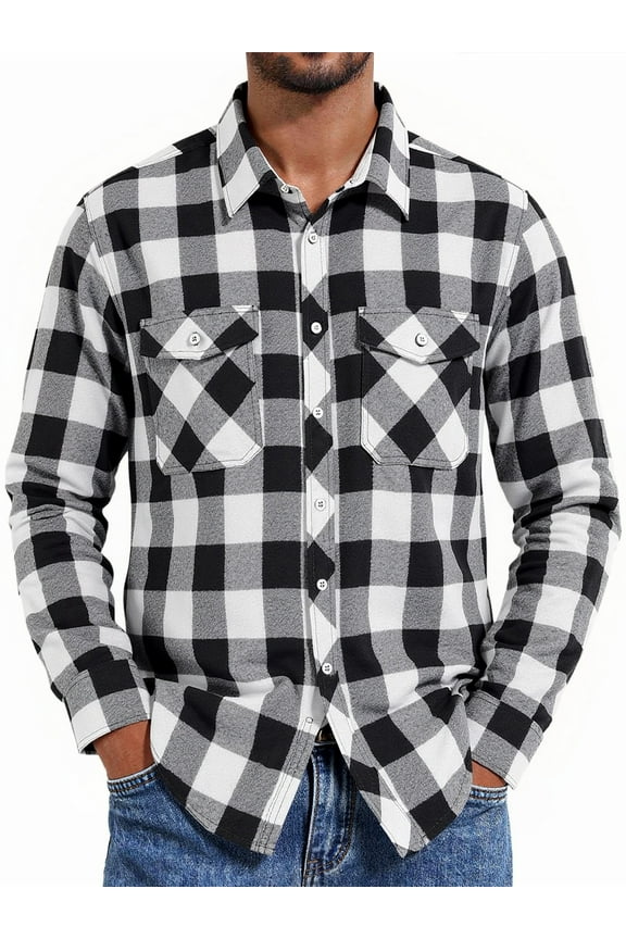 Men's Button Down Regular Fit Long Sleeve Plaid Flannel Casual Shirts