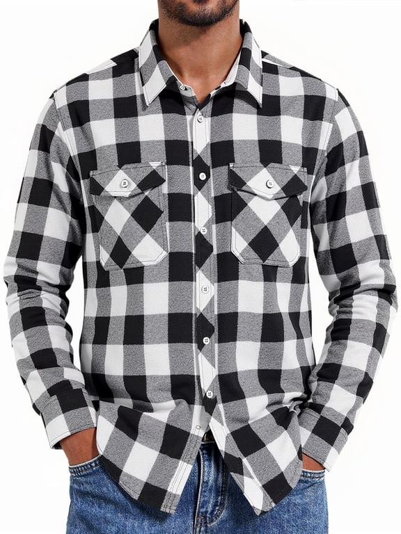 Men's Button Down Regular Fit Long Sleeve Plaid Flannel Casual Shirts