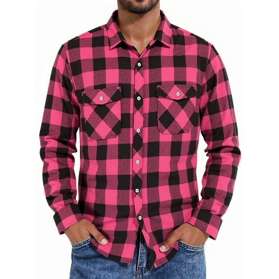 HAOMEILI Men's Button Down Regular Fit Long Sleeve Plaid Flannel Casual Shirts