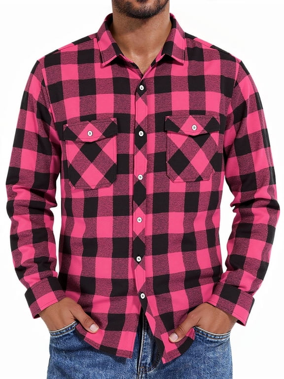 Men's Button Down Regular Fit Long Sleeve Plaid Flannel Casual Shirts