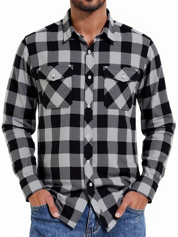 Men's Button Down Regular Fit Long Sleeve Plaid Flannel Casual Shirts