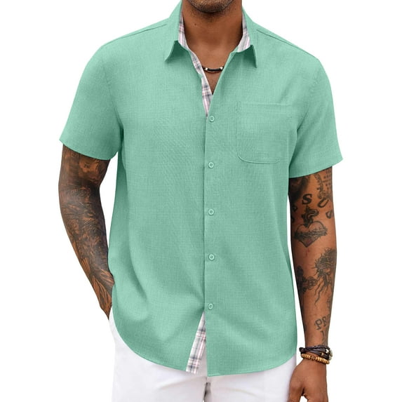 HAOMEILI Men's Button Down Shirts Short Sleeve Casual Shirts Summer Beach Shirts Vacation Wedding Shirts with Pocket
