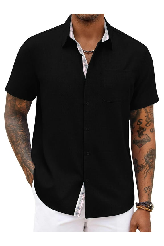Men's Button Down Shirts Short Sleeve Casual Shirts Summer Beach Shirts Vacation Wedding Shirts with Pocket