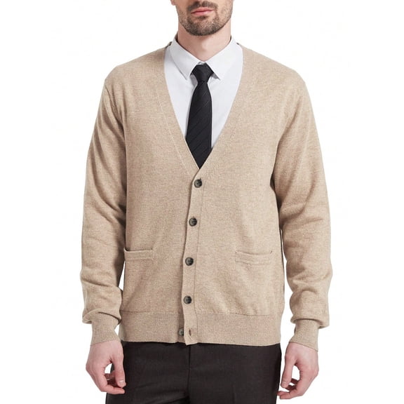 HAOMEILI Men's Cardigan Sweaters with Button Lightweight Casual V Neck Long Sleeve Pockets Knitted Sweater