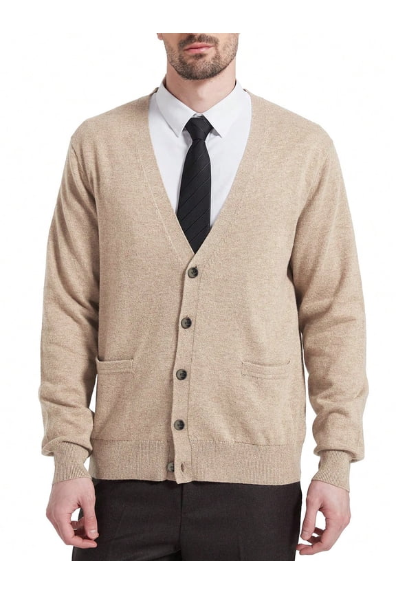 Men's Cardigan Sweaters with Button Lightweight Casual V Neck Long Sleeve Pockets Knitted Sweater