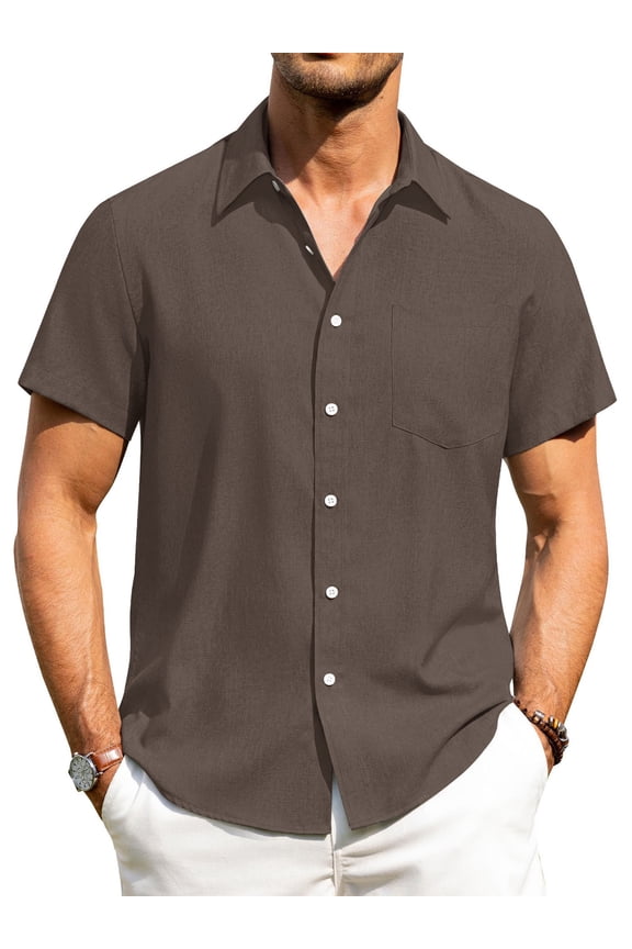 Men's Casual Button Down Shirts Short Sleeve Linen Shirts Summer Beach Dress Shirt