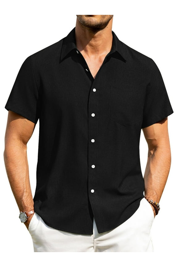 Men's Casual Button Down Shirts Short Sleeve Linen Shirts Summer Beach Dress Shirt