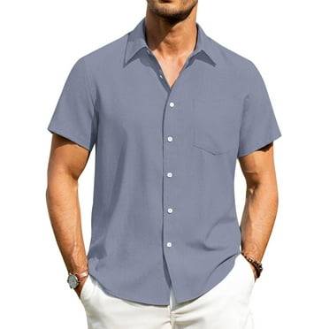 HAOMEILI Men's Casual Button Down Shirts Short Sleeve Linen Shirts Summer Beach Dress Shirt