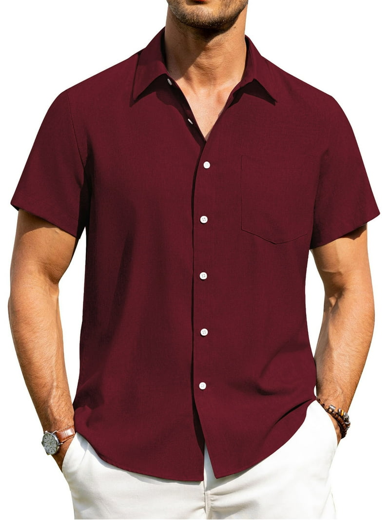 HAOMEILI Men's Casual Button Down Linen Shirt, Short Sleeve, Lightweight,  Summer Beach Dress Shirt - Walmart.com