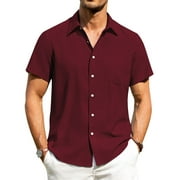 burgundy dress shirt walmart Safuny Men's Slim Dress Shirt Burgundy Long Sleeve Button Down Casual Fashion Top Wine XL, Red