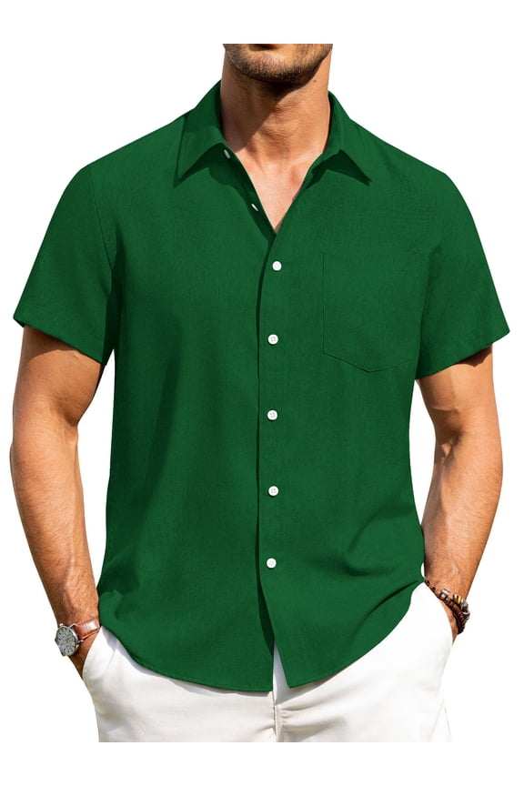 Men's Casual Button Down Shirts Short Sleeve Linen Shirts Summer Beach Dress Shirt