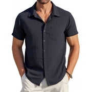 HAOMEILI Men's Casual Button Down Shirts Short Sleeve Textured Summer Beach Shirt with Pocket