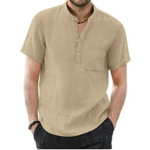 SHUDAGENG Mens Cotton Linen Shirts Casual Beach Hippie Shirt Short ...