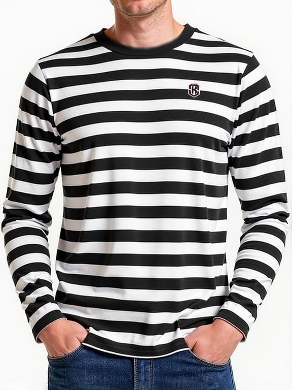 Men's Striped T-Shirt Crewneck Long Sleeves Basic Casual Top