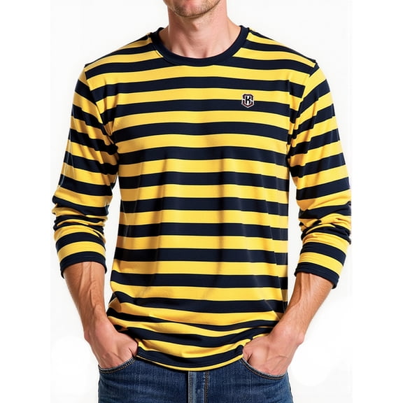 HAOMEILI Men's Striped T-Shirt Crewneck Long Sleeves Basic Casual Top