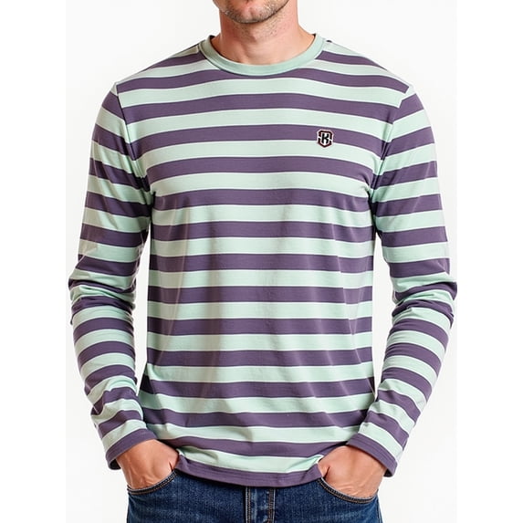 HAOMEILI Men's Casual Cotton Spandex Striped Crewneck Long-Sleeve T-Shirt Basic Pullover Stripe tee Shirt