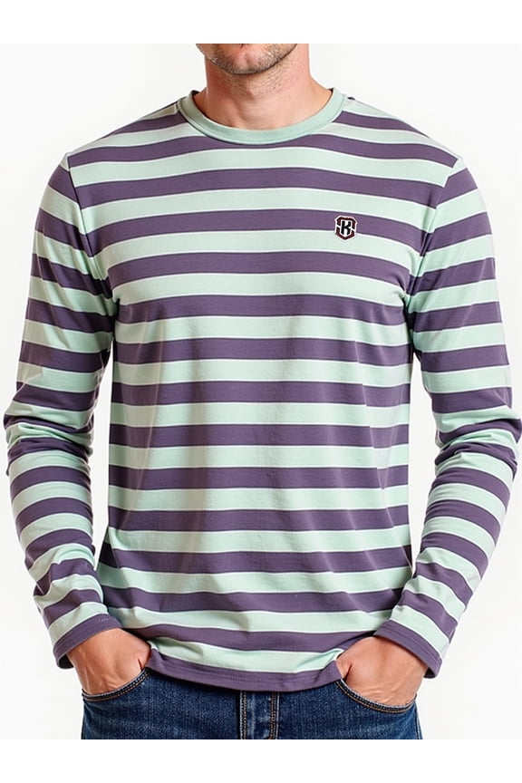 Men's Casual Cotton Spandex Striped Crewneck Long-Sleeve T-Shirt Basic Pullover Stripe tee Shirt