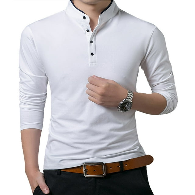 HAOMEILI Men’s Casual Slim Fit Shirts Pure Color Short&Long Sleeve Polo ...