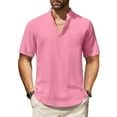 thumbnail image 1 of HAOMEILI Men's Cotton Linen Henley Shirt Short Sleeve Hippie Casual Beach T-Shirts with Pocket, 1 of 5