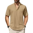 thumbnail image 1 of HAOMEILI Men's Cotton Linen Henley Shirt Short Sleeve Hippie Casual Beach T-Shirts with Pocket, 1 of 6