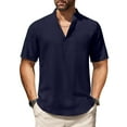 thumbnail image 1 of HAOMEILI Men's Cotton Linen Henley Shirt Short Sleeve Hippie Casual Beach T-Shirts with Pocket, 1 of 6