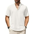 thumbnail image 1 of HAOMEILI Men's Cotton Linen Henley Shirt Short Sleeve Hippie Casual Beach T-Shirts with Pocket, 1 of 6