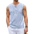 thumbnail image 1 of HAOMEILI Men's Cotton Linen Tank Top Shirts Casual Sleeveless Lace Up Beach Hippie Tops Bohemian Renaissance Pirate Tunic, 1 of 7