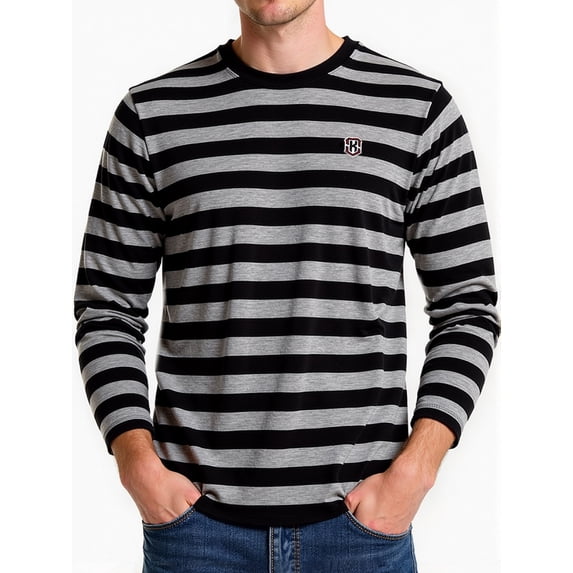HAOMEILI Men's Casual Cotton Spandex Striped Crewneck Long-Sleeve T-Shirt Basic Pullover Stripe tee Shirt