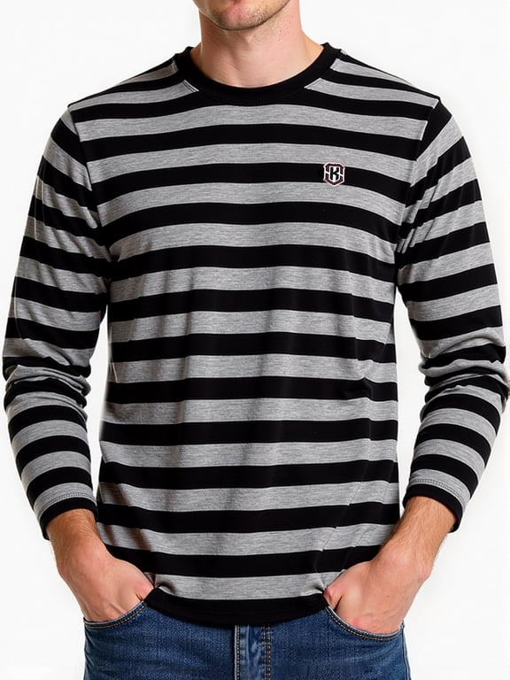Men's Casual Cotton Spandex Striped Crewneck Long-Sleeve T-Shirt Basic Pullover Stripe tee Shirt