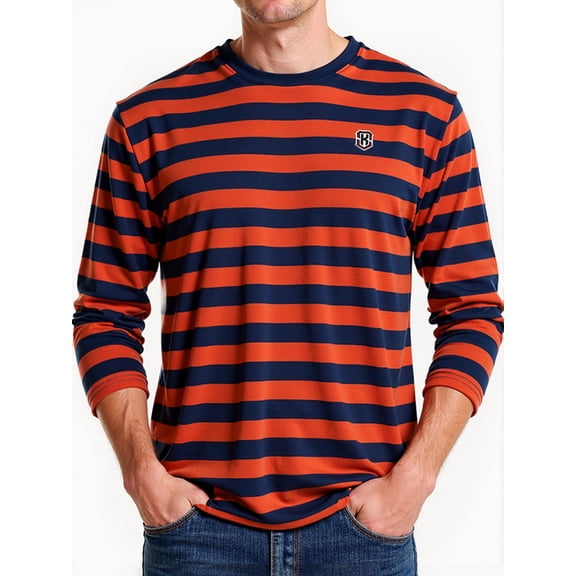 HAOMEILI Men's Striped T-Shirt Crewneck Long Sleeves Basic Casual Top