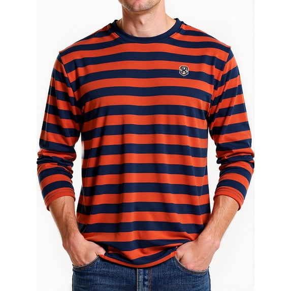 HAOMEILI Men's Casual Cotton Spandex Striped Crewneck Long-Sleeve T-Shirt Basic Pullover Stripe tee Shirt